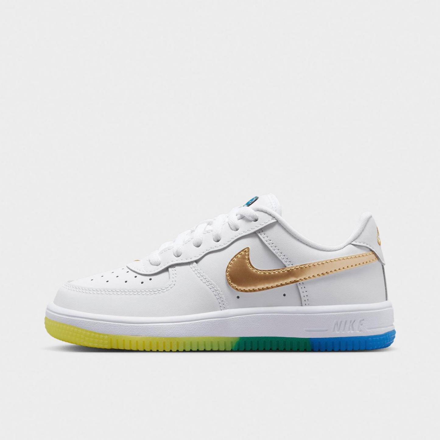 Little Kids' Nike Force 1 Low Casual Shoes - White/Soar/Sonic Yellow/Metallic Gold