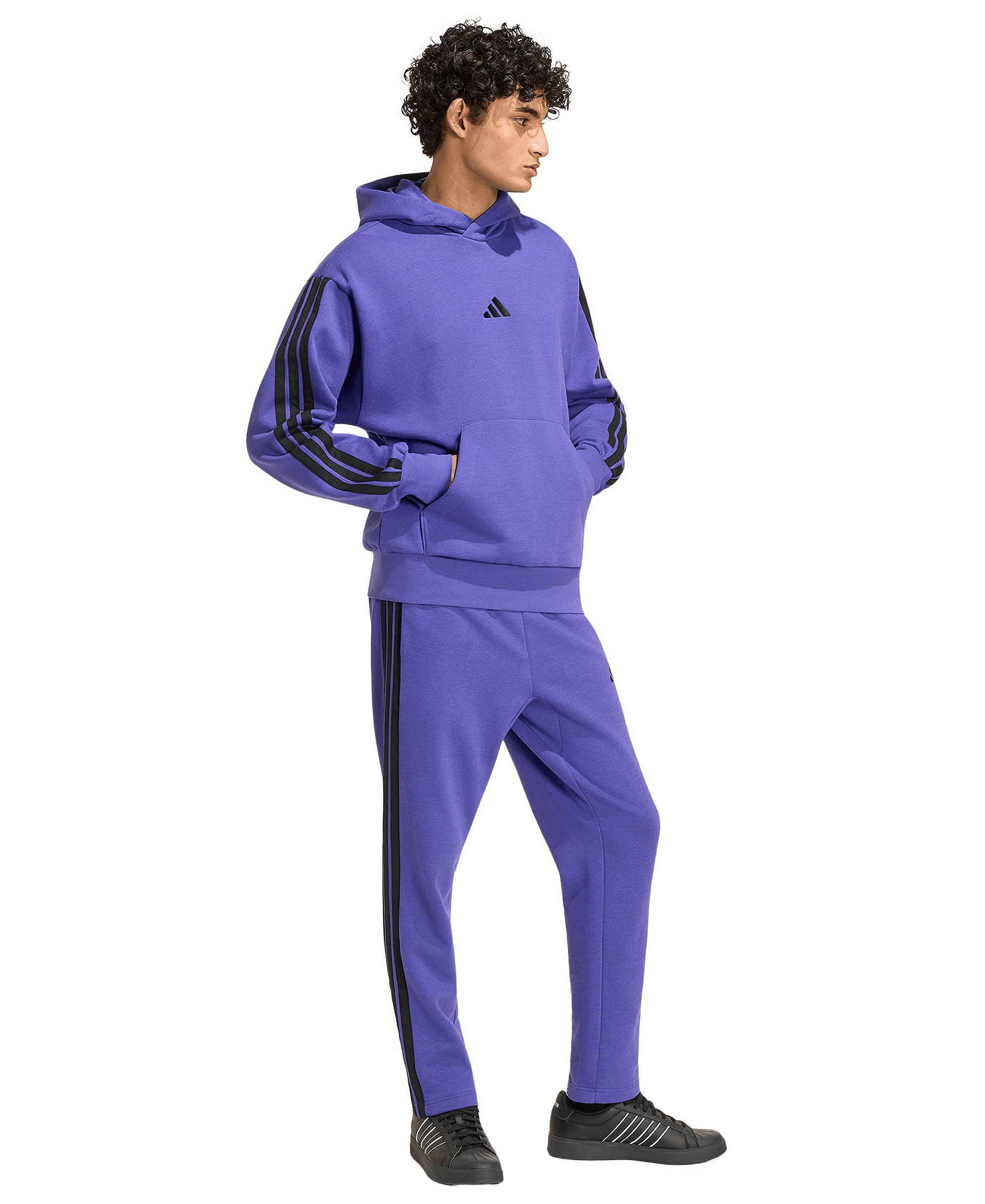adidas Men's Essential Three-Stripes Fleece Hoodie - Pure Purple