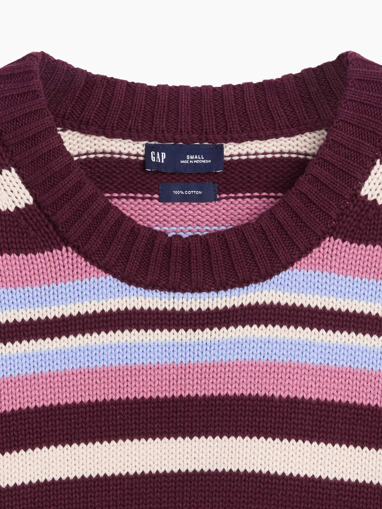 100% Cotton Oversized Crop Sweater - Purple burgundy & blue multi stripe