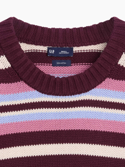 100% Cotton Oversized Crop Sweater - Purple burgundy & blue multi stripe