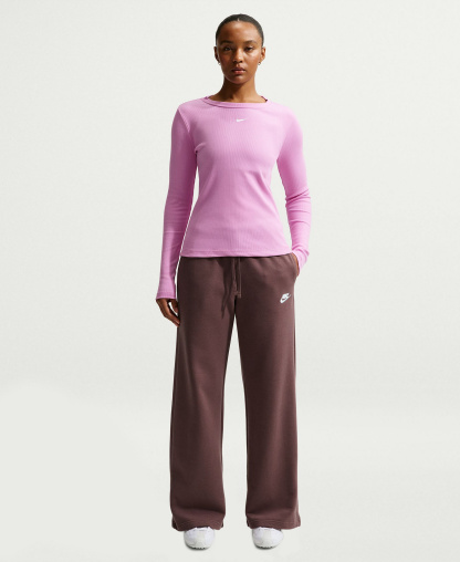Nike Women's Sportswear Club Fleece Mid-Rise Wide-Leg Sweatpants - Tattoo/white