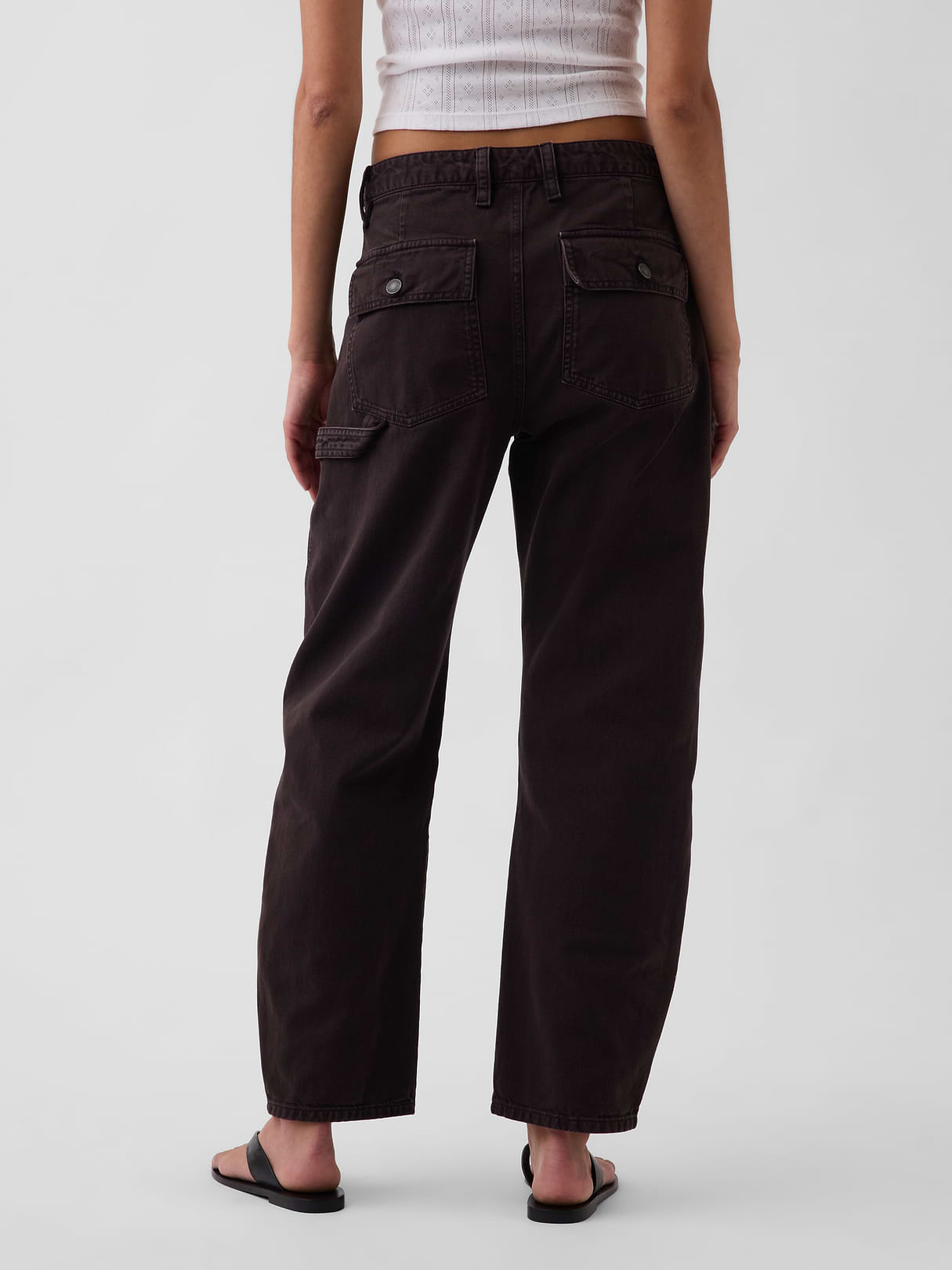 Mid Rise Barrel Utility Ankle Pants - Terra brown