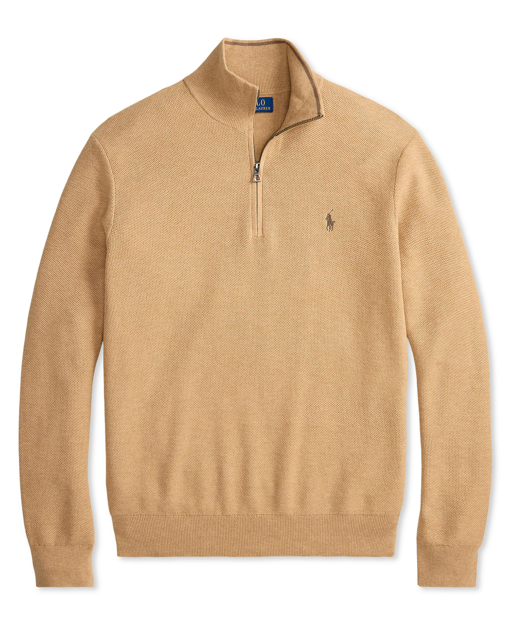 Polo Ralph Lauren Men's Mesh-Knit Cotton Quarter-Zip Sweater - Camel Melange