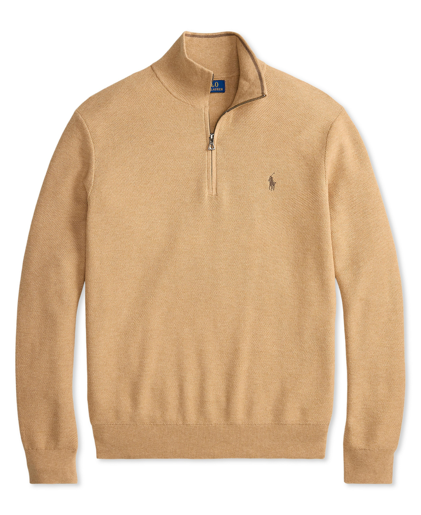 Polo Ralph Lauren Men's Mesh-Knit Cotton Quarter-Zip Sweater - Camel Melange