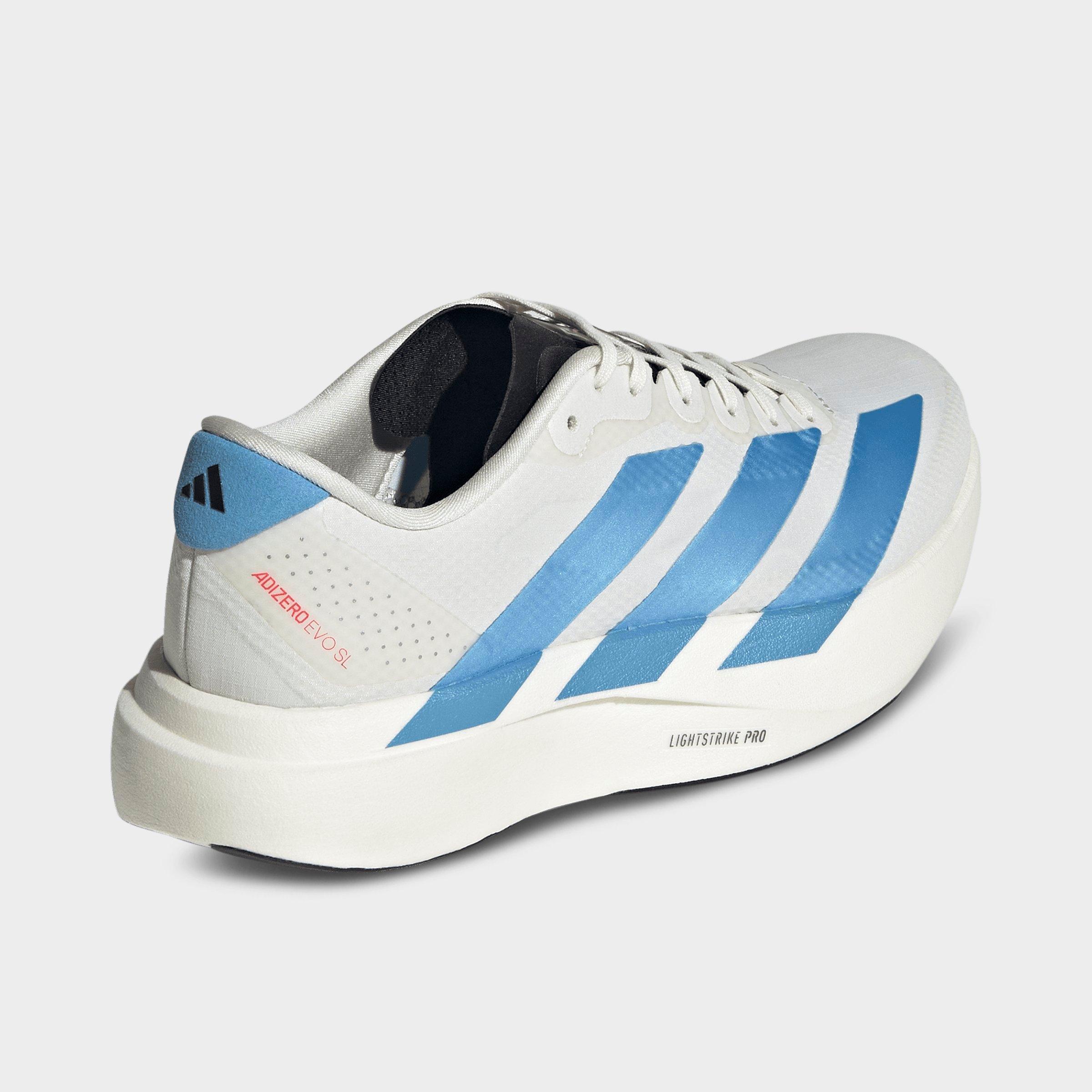 Women's adidas Adizero EVO SL Woven Running Shoes - Part 1 - Off White/Light Blue/Off White - Back view