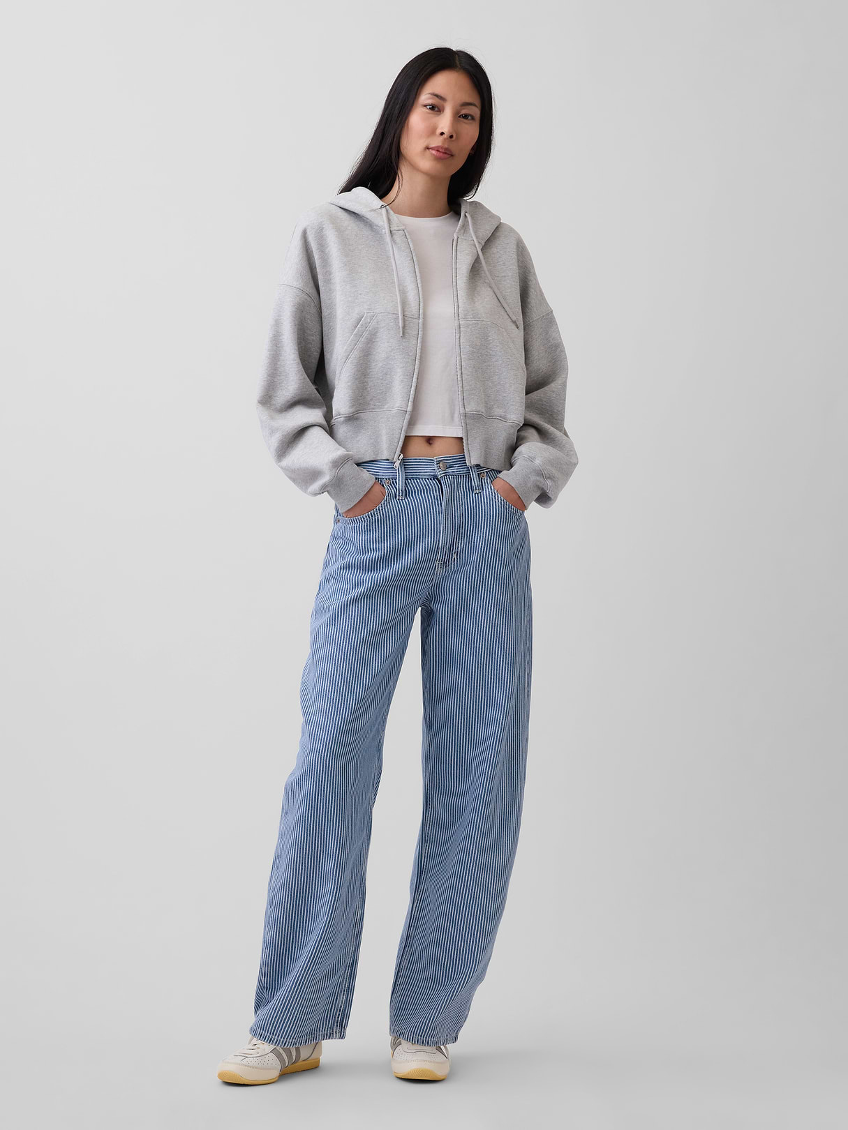 High Rise Barrel Jeans - Blue railroad stripe