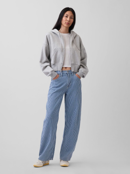 High Rise Barrel Jeans - Blue railroad stripe