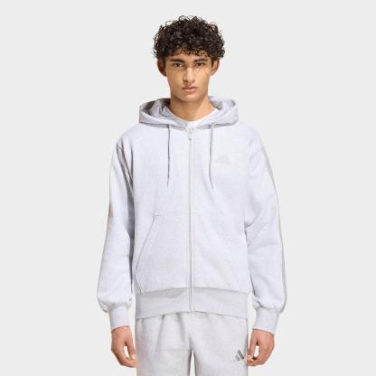 Men's adidas Essentials 3-Stripes Fleece Full-Zip Hoodie - Light Grey Heather/Medium Grey Heather