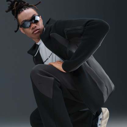 Nike Tech Men's Colour-Block Open-Hem Fleece Trousers - Black/Anthracite/Black