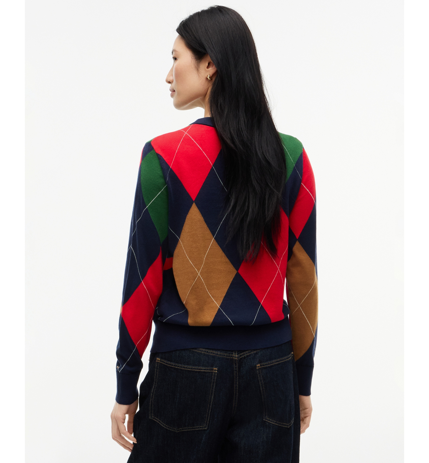 Tommy Hilfiger Women's Argyle Crewneck Cotton Sweater - Colorful Argyle Dark Blue