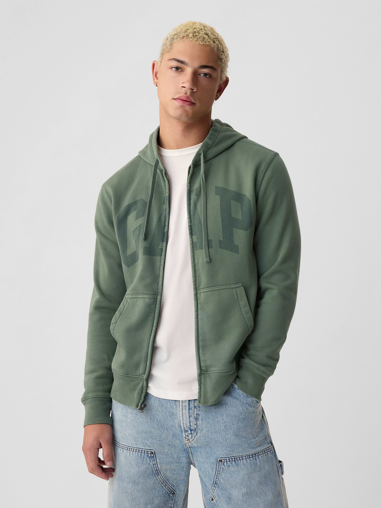 Adult VintageSoft Arch Logo Zip Hoodie - dark forest green