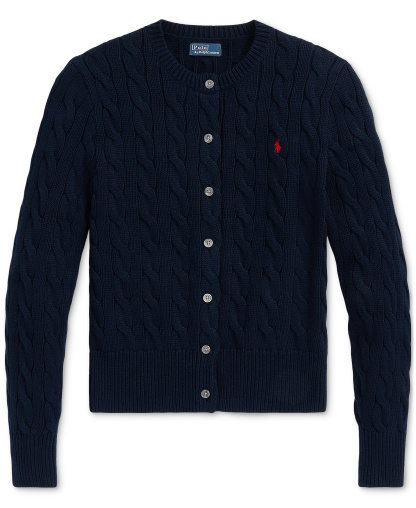 Polo Ralph Lauren Women's Cable-Knit Cotton Crewneck Cardigan Sweater - Hunter Navy