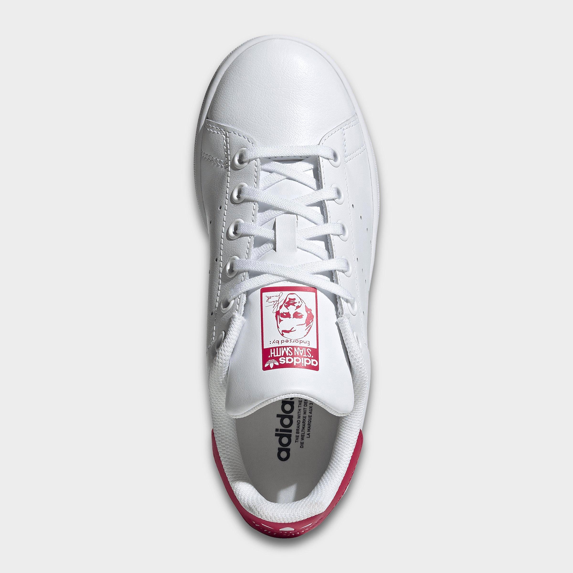 Big Kids' adidas Originals Stan Smith Casual Shoes - White/White/Bold Pink - Top view