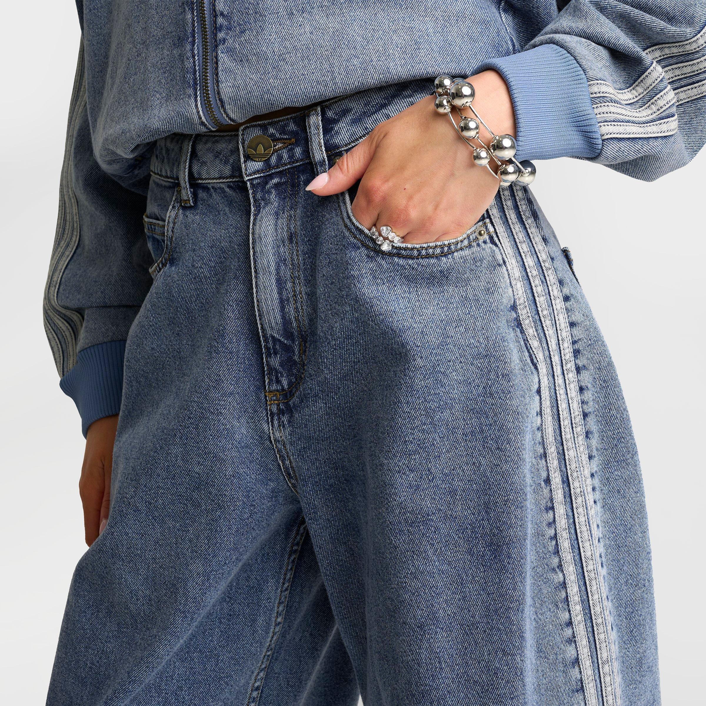 Women's adidas Originals High-Rise Barrel Leg Denim Pants - Worn Blue Denim