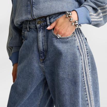 Women's adidas Originals High-Rise Barrel Leg Denim Pants - Worn Blue Denim