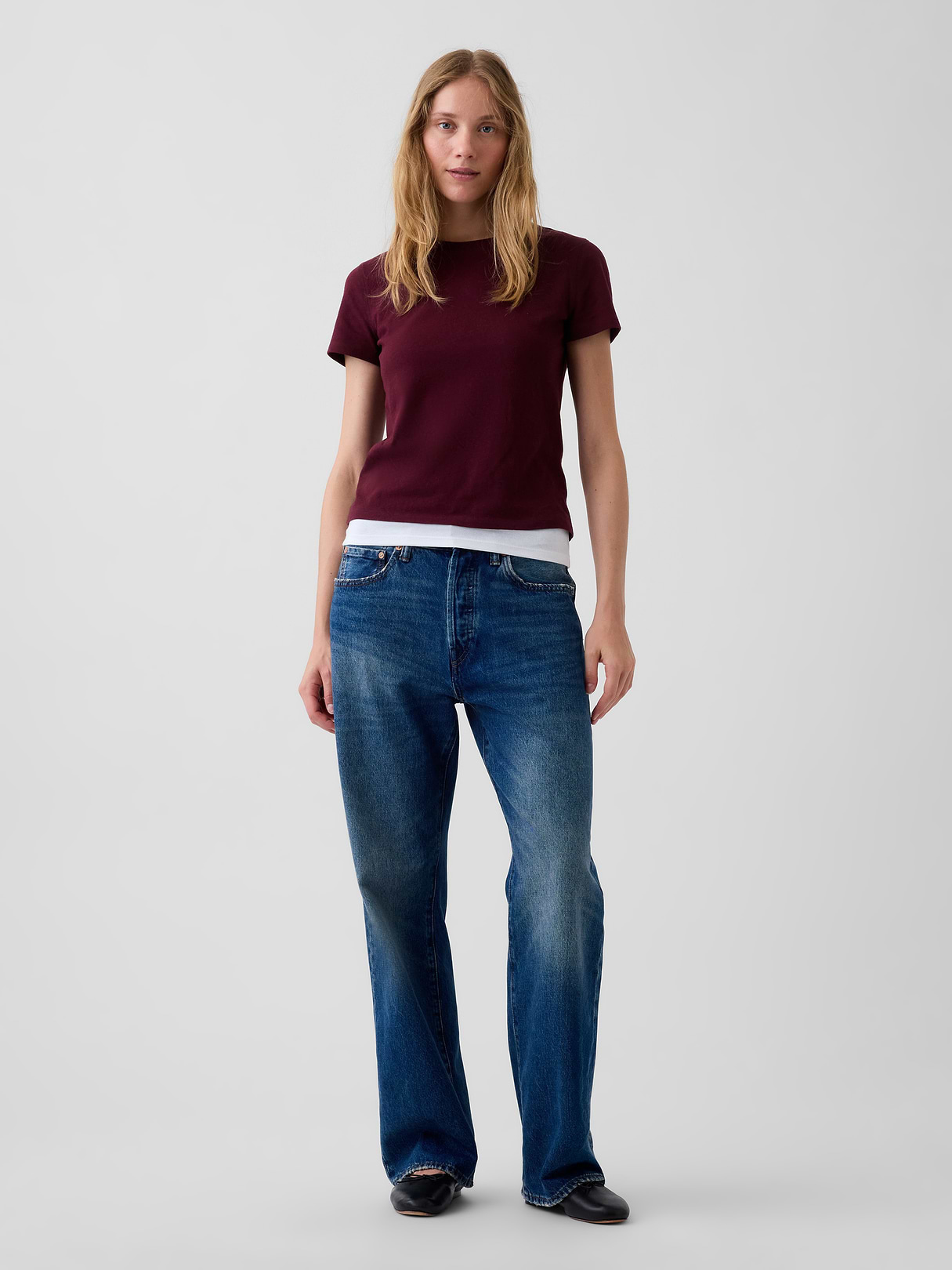 100% Cotton Authentic Shrunken T-Shirt - Noir red