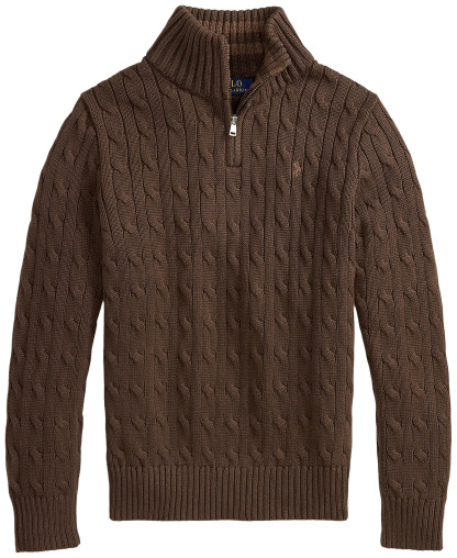 Polo Ralph Lauren Big Boys Cable-Knit Cotton Quarter-Zip Sweater - Nutmeg Brown