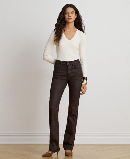 Lauren Ralph Lauren Women's Rib-Knit Long-Sleeve V-Neck Top - Mascarpone Cream