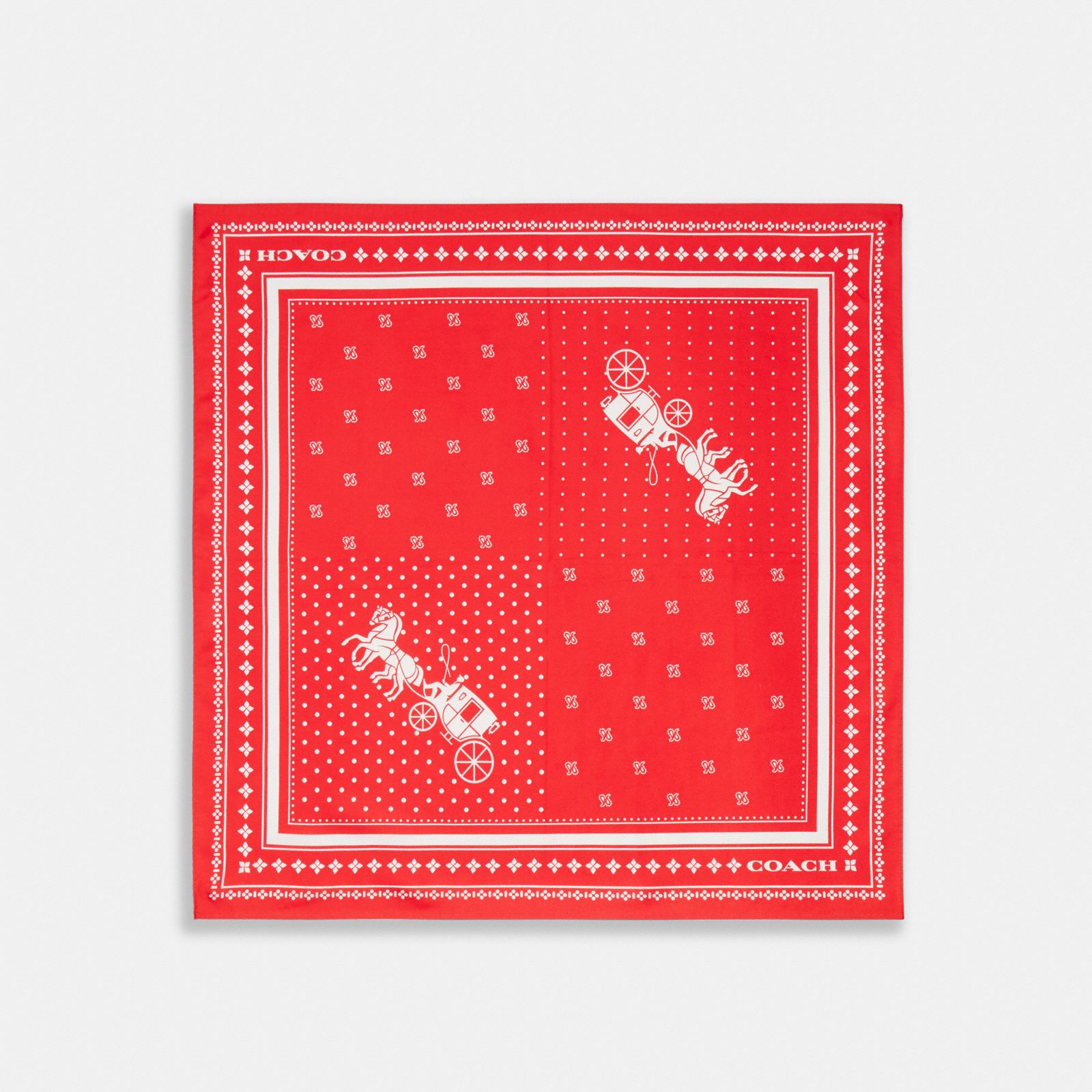 Horse And Carriage Dot Print Silk Bandana - Flame Scarlet