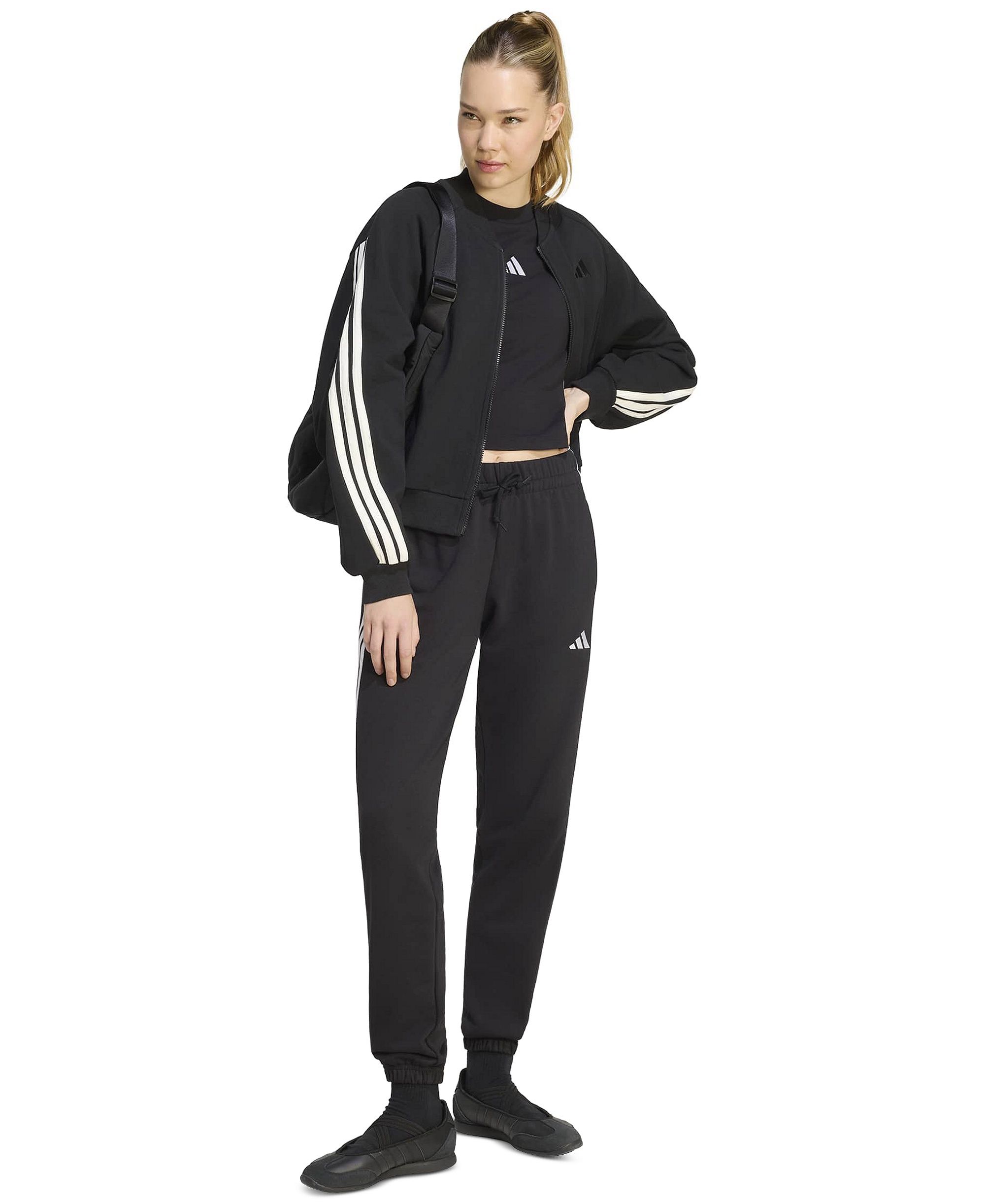 adidas Women's Essentials 3-Stripes Padded Slim Baby Cotton-Blend T-Shirt - Black/white