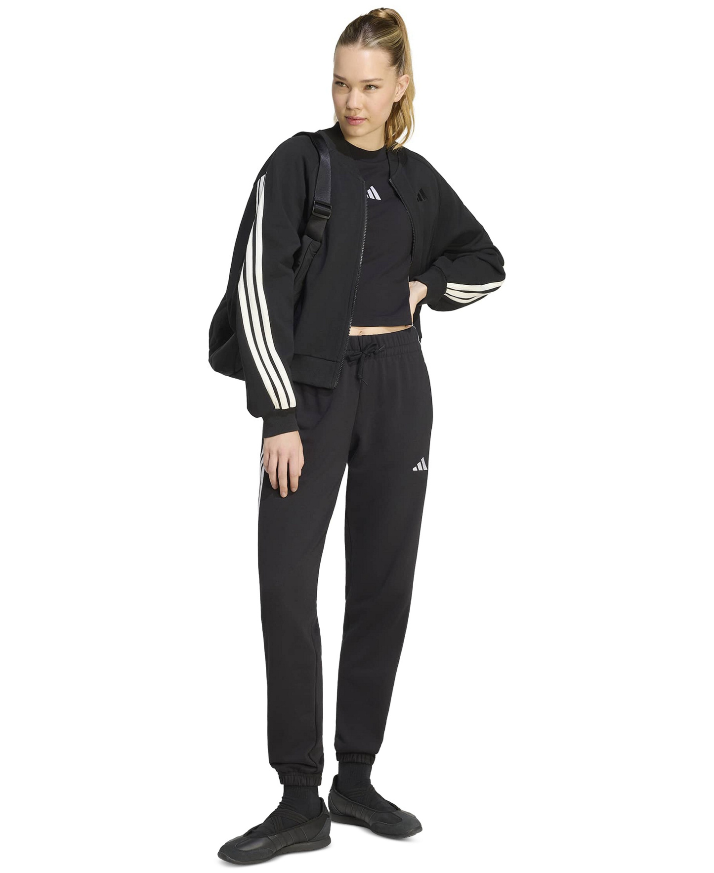 adidas Women's Essentials 3-Stripes Padded Slim Baby Cotton-Blend T-Shirt - Black/white