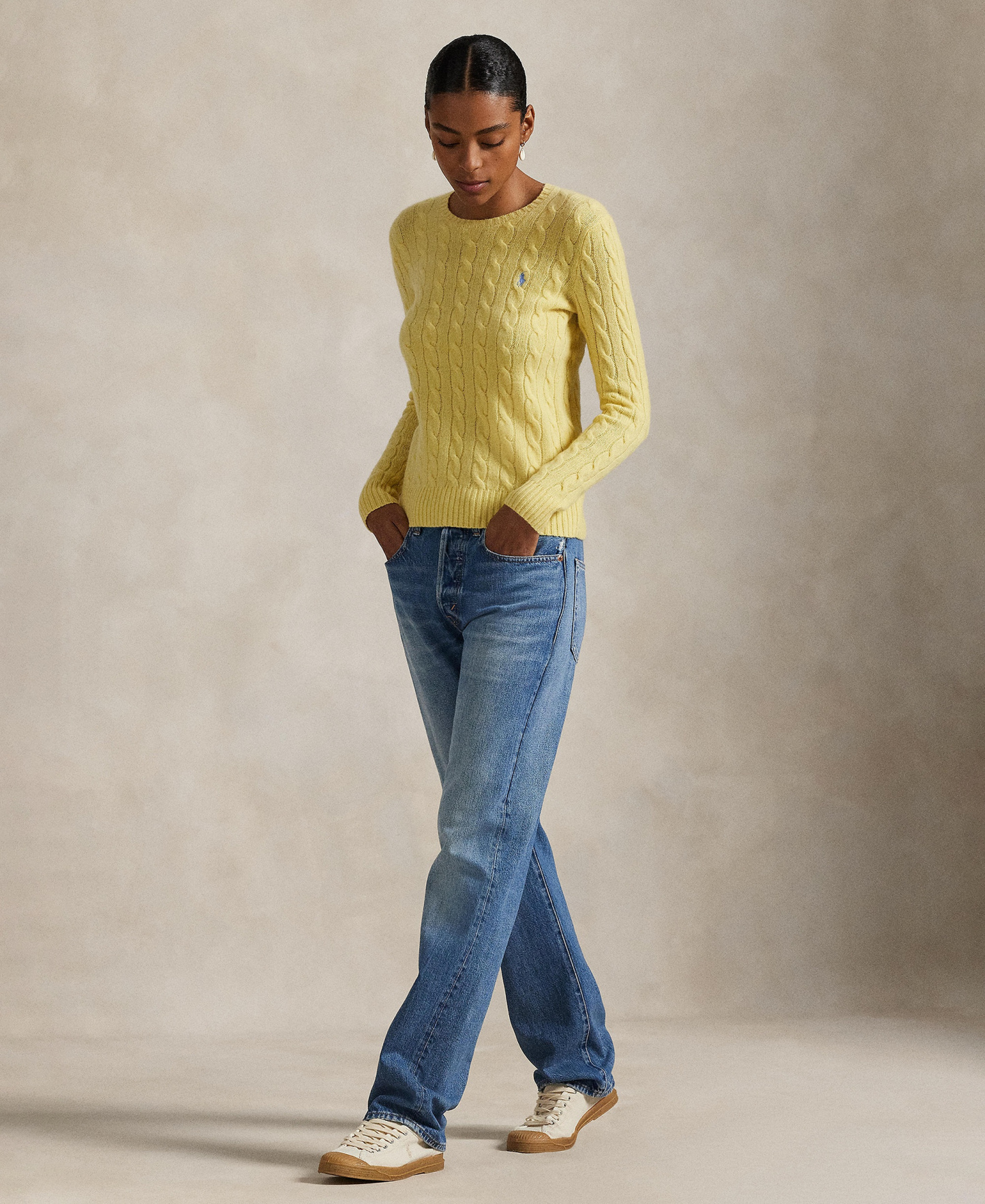 Polo Ralph Lauren Women's Cable Wool-Cashmere Crew Neck Sweater - Fall Yellow