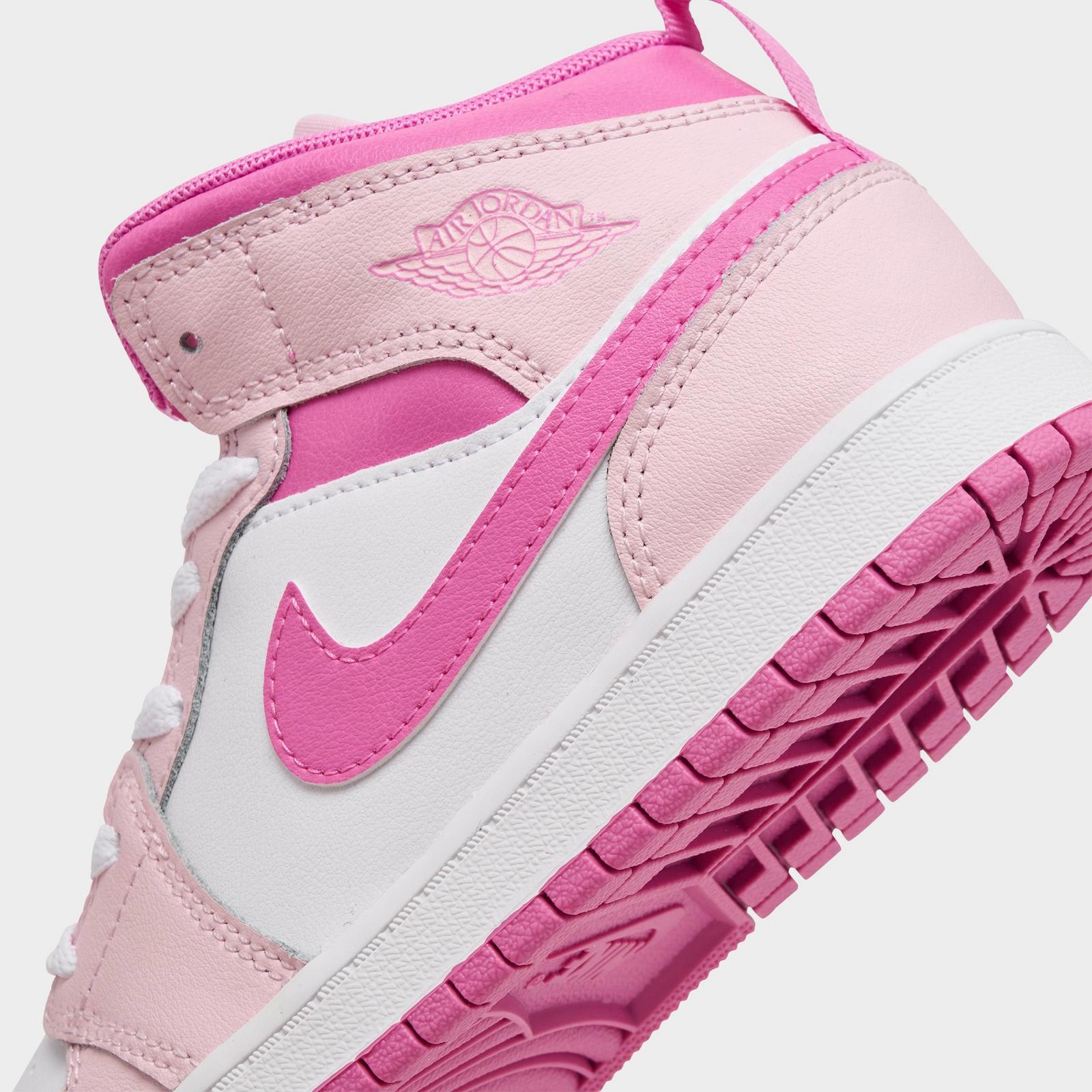 Little Kids' Air Jordan Retro 1 Mid Casual Shoes - Pink Foam/China Rose/White - view 3