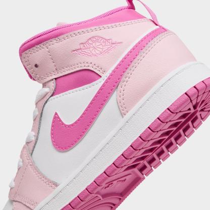 Little Kids' Air Jordan Retro 1 Mid Casual Shoes - Pink Foam/China Rose/White - view 3