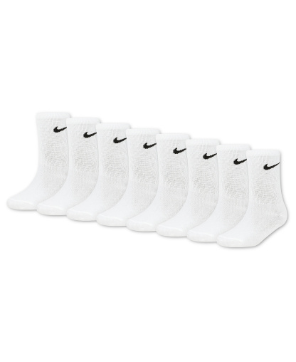 Nike Boys' 4-7 Crew Socks, 8-Pack - White