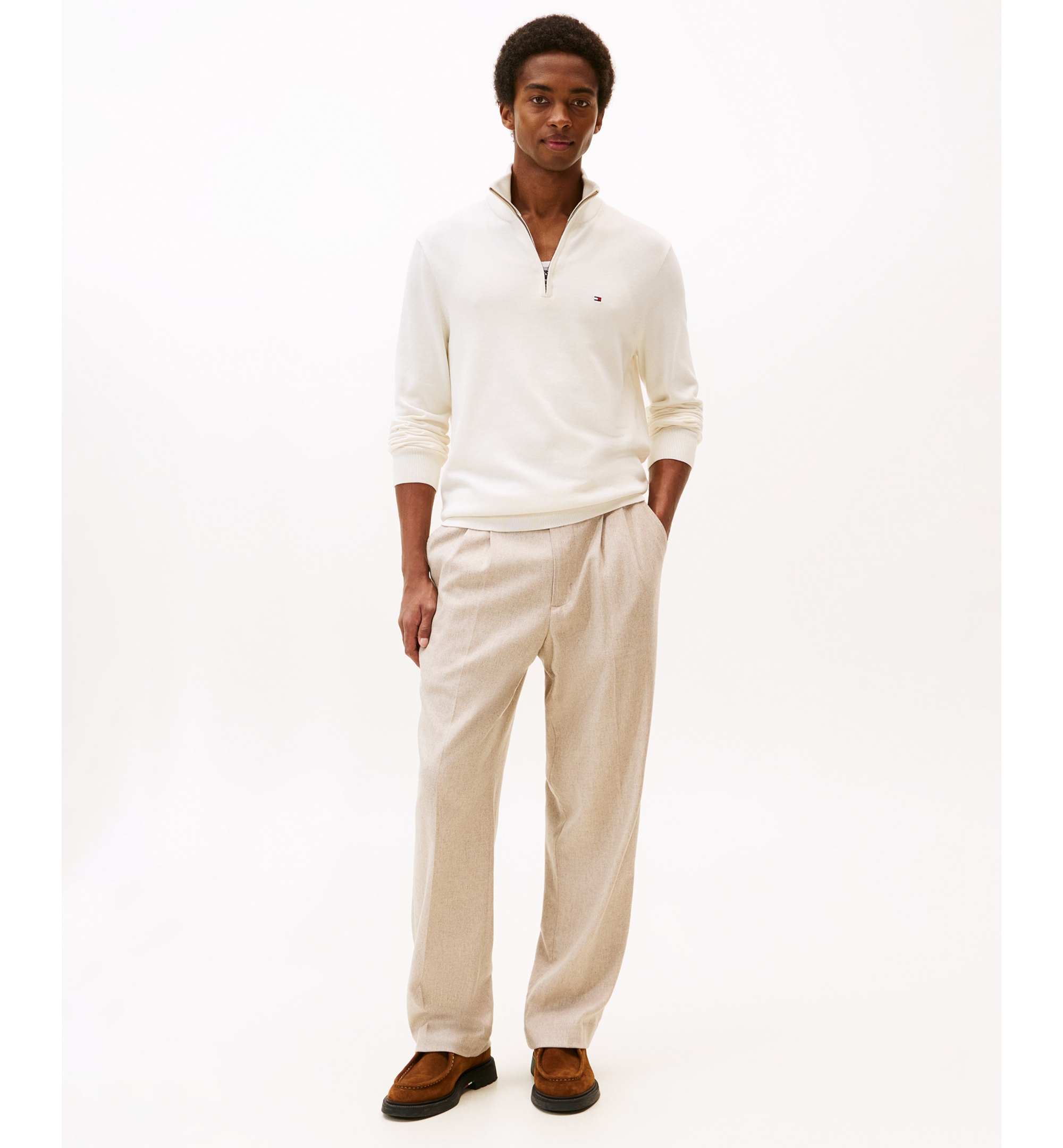 Tommy Hilfiger Men's Essential Cotton Quarter-Zip Sweater - Ivory Petal