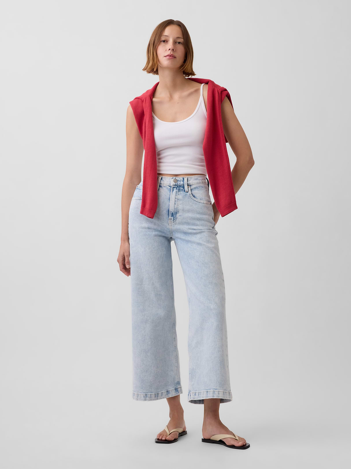 High Rise Stride Wide-Leg Ankle Jeans - Acid wash