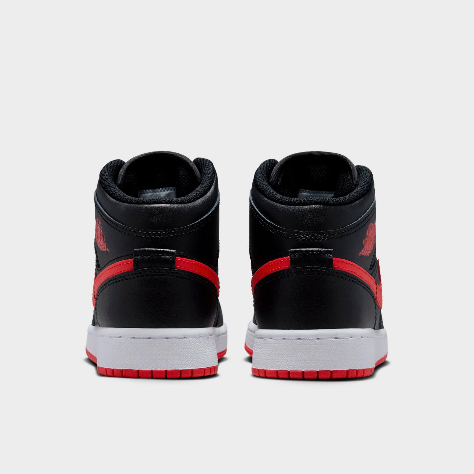 Big Kids' Air Jordan Retro 1 Mid Casual Shoes - Black/White/University Red - view 4