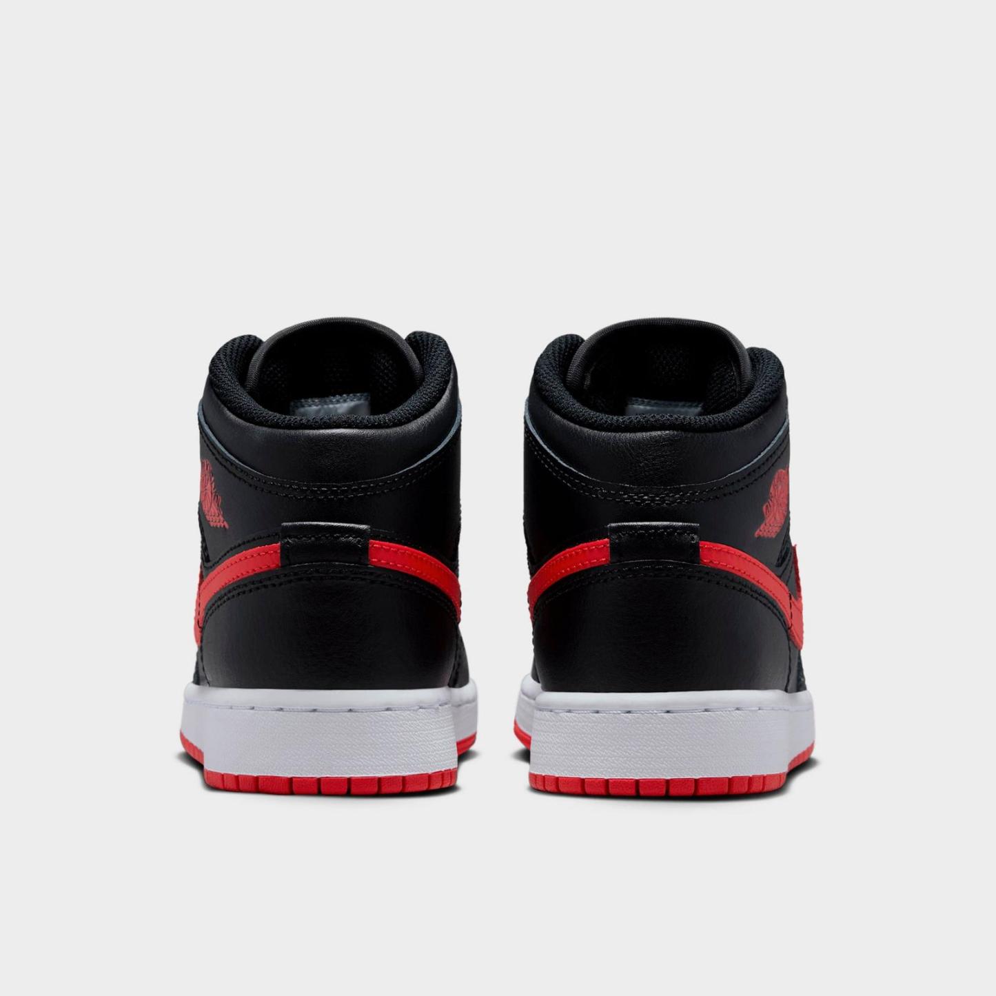 Big Kids' Air Jordan Retro 1 Mid Casual Shoes - Black/White/University Red - view 4