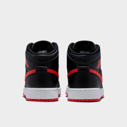 Big Kids' Air Jordan Retro 1 Mid Casual Shoes - Black/White/University Red - view 4