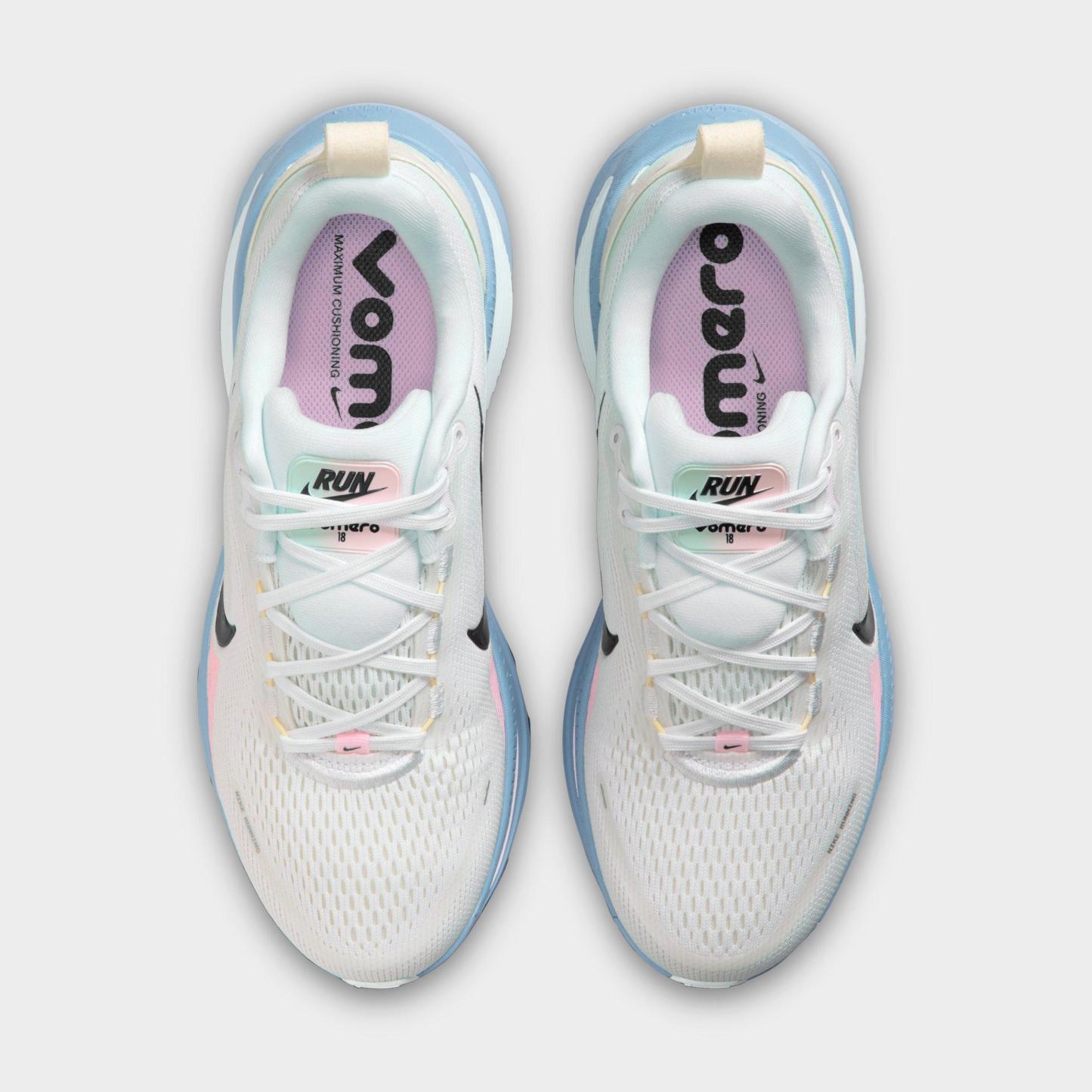 Women's Nithtke Vomero 18 Running Shoes - Part 1 - White/Work Blue/Barely Green/Midnight Navy - Top view