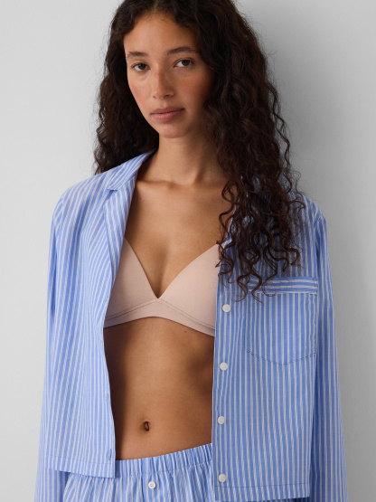 Poplin Oversized Crop PJ Shirt - Blue stripe