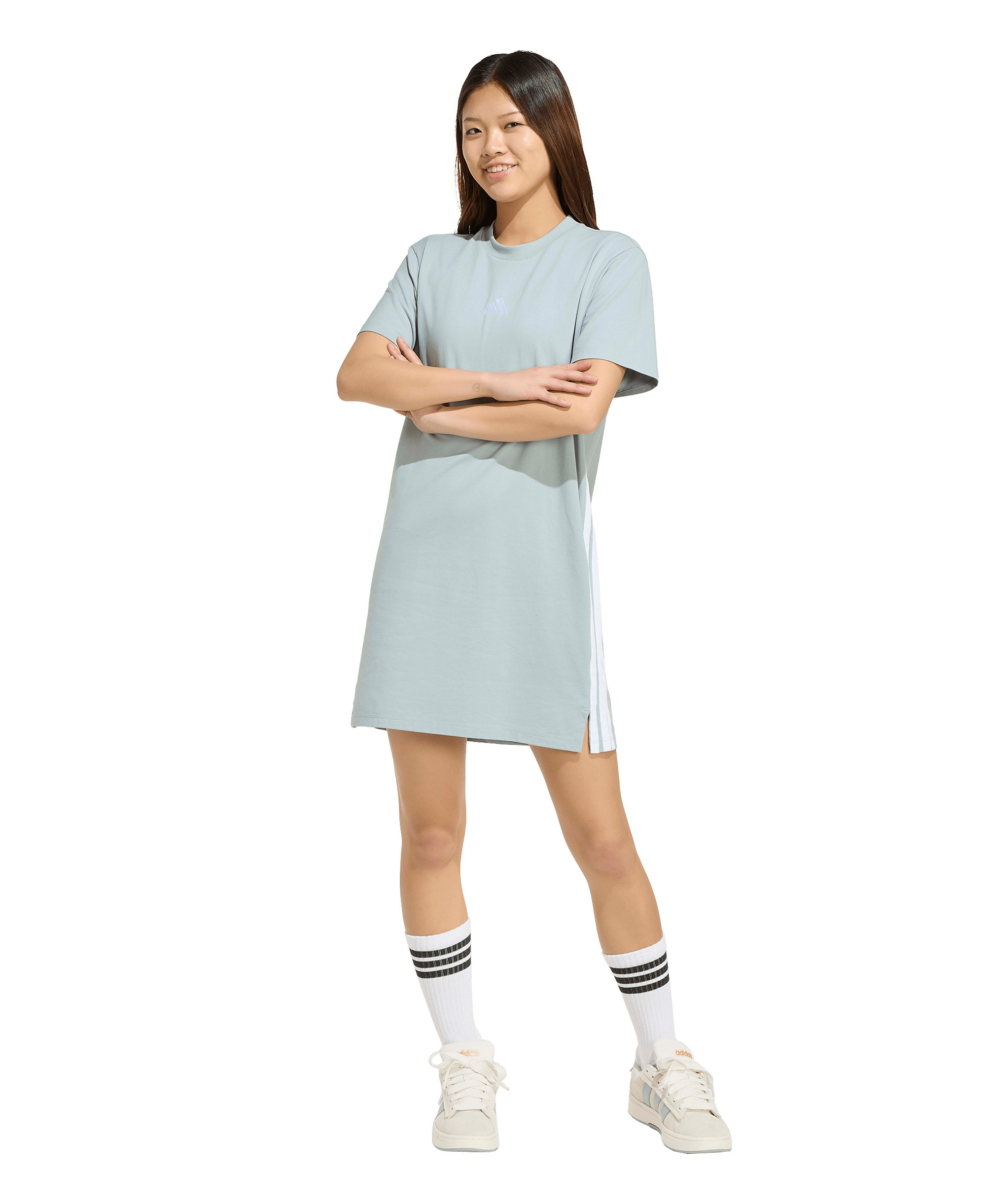 adidas Women's 3-Stripes Crewneck T-Shirt Dress - Wonder Sage