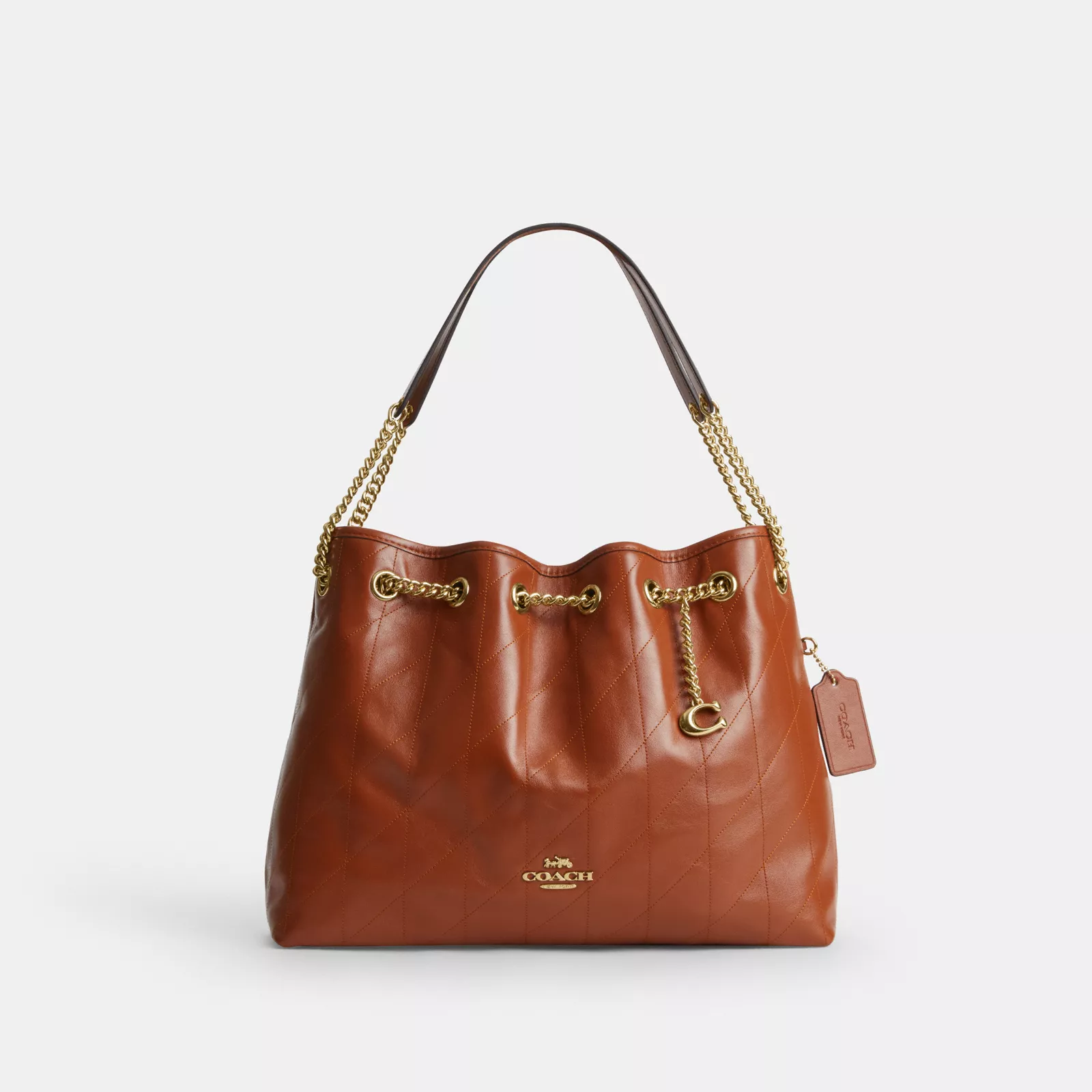Evelyn Shoulder Bag With Quilting And Charm - Gold/Cinnamon