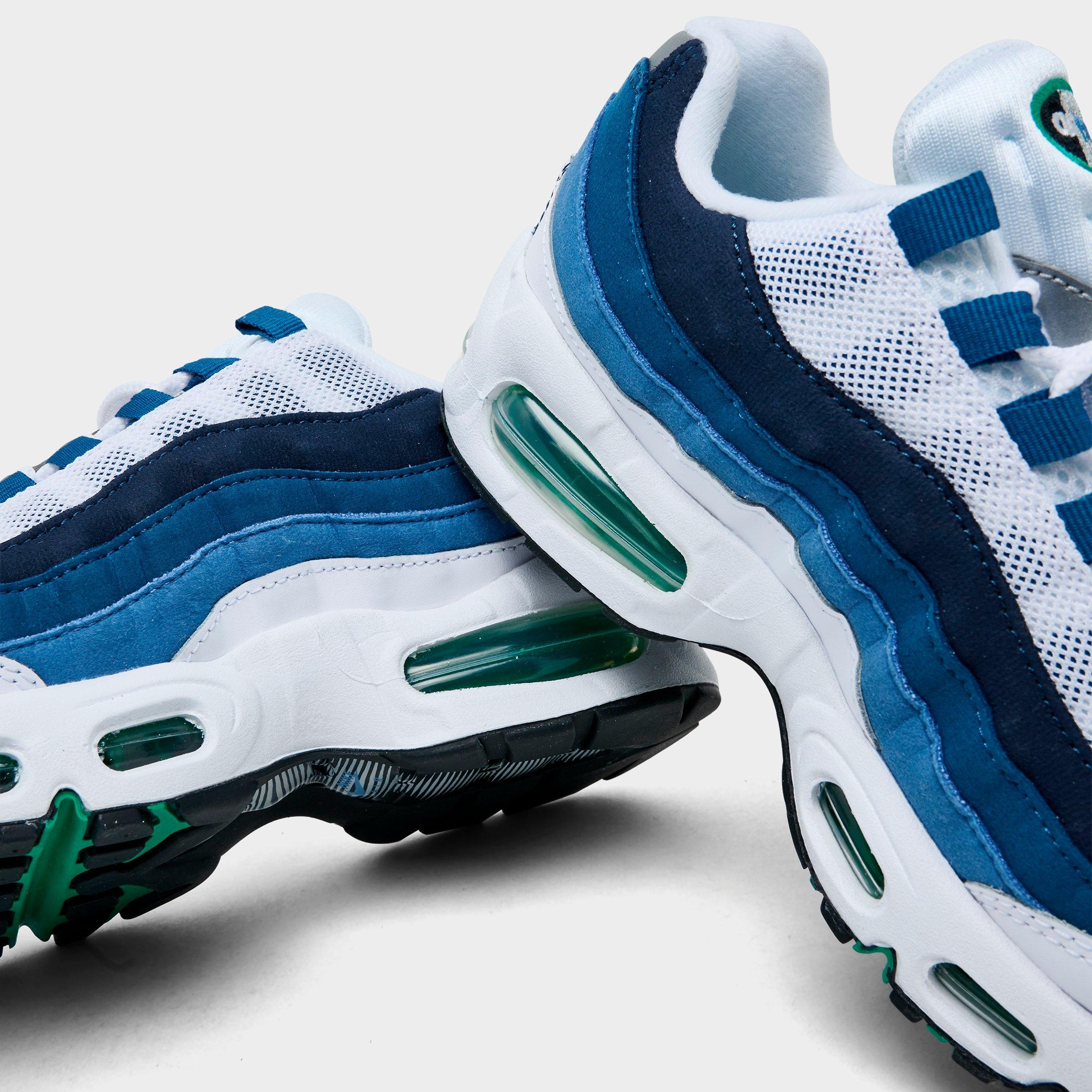 Big Kids' Nithtke Air Max 95 Big Bubble SE Casual Shoes - White/Emerald Green/Lake Blue - Detail shot