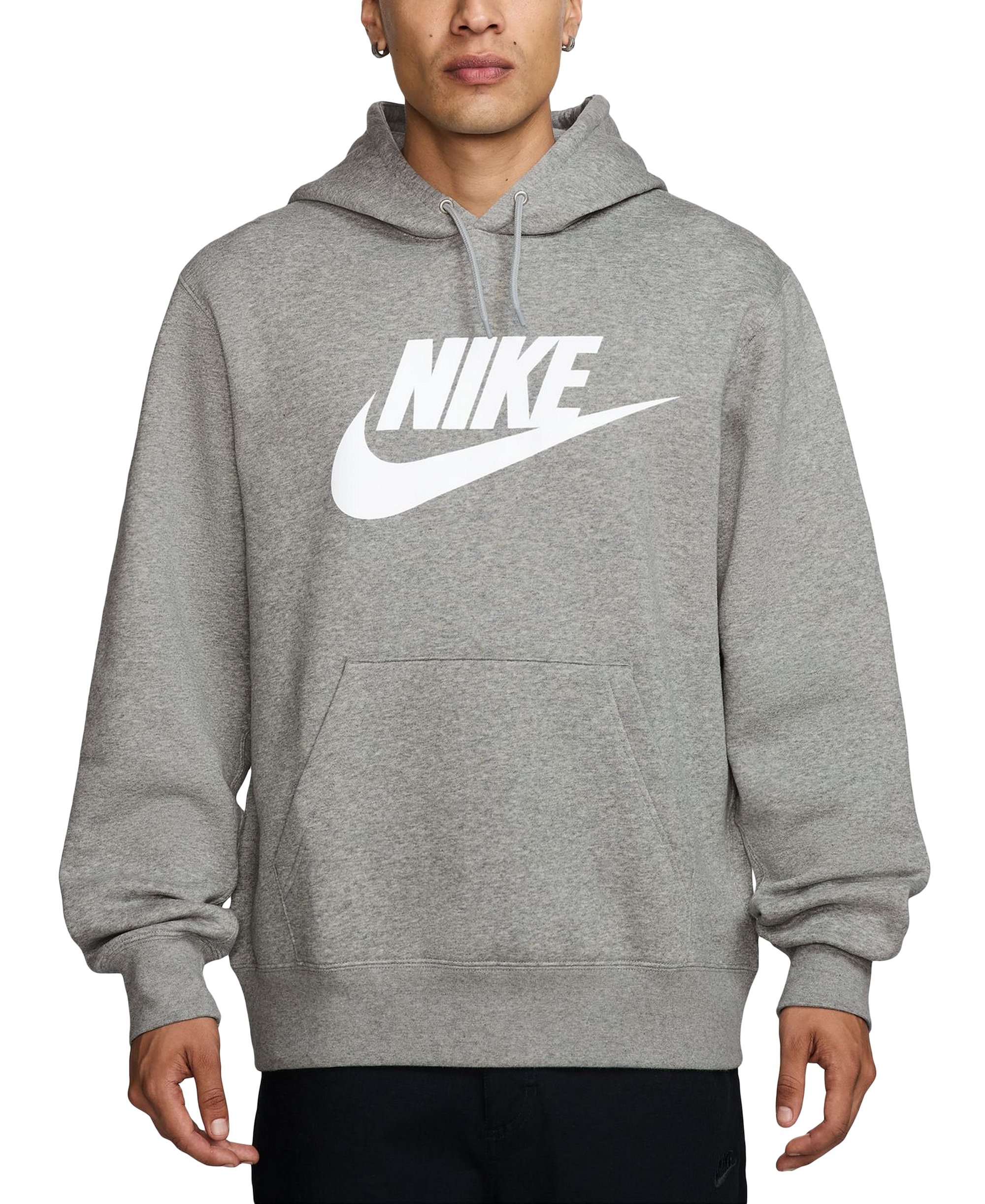 Nike Men's Club Fleece Standard-Fit Logo-Print Hoodie - Gray Heather/White
