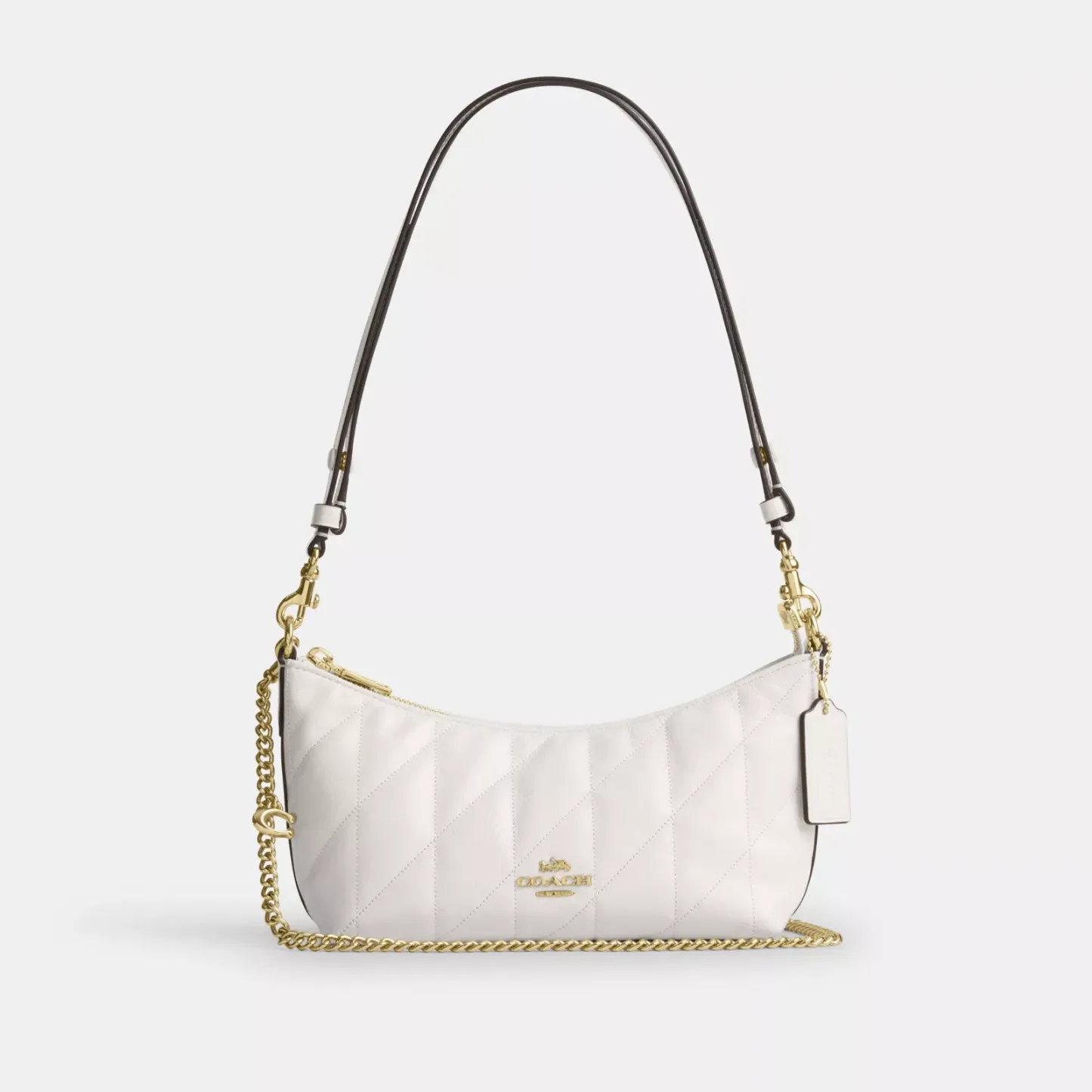 Caitlin Shoulder Bag With Quilting And Charm - Gold/Chalk
