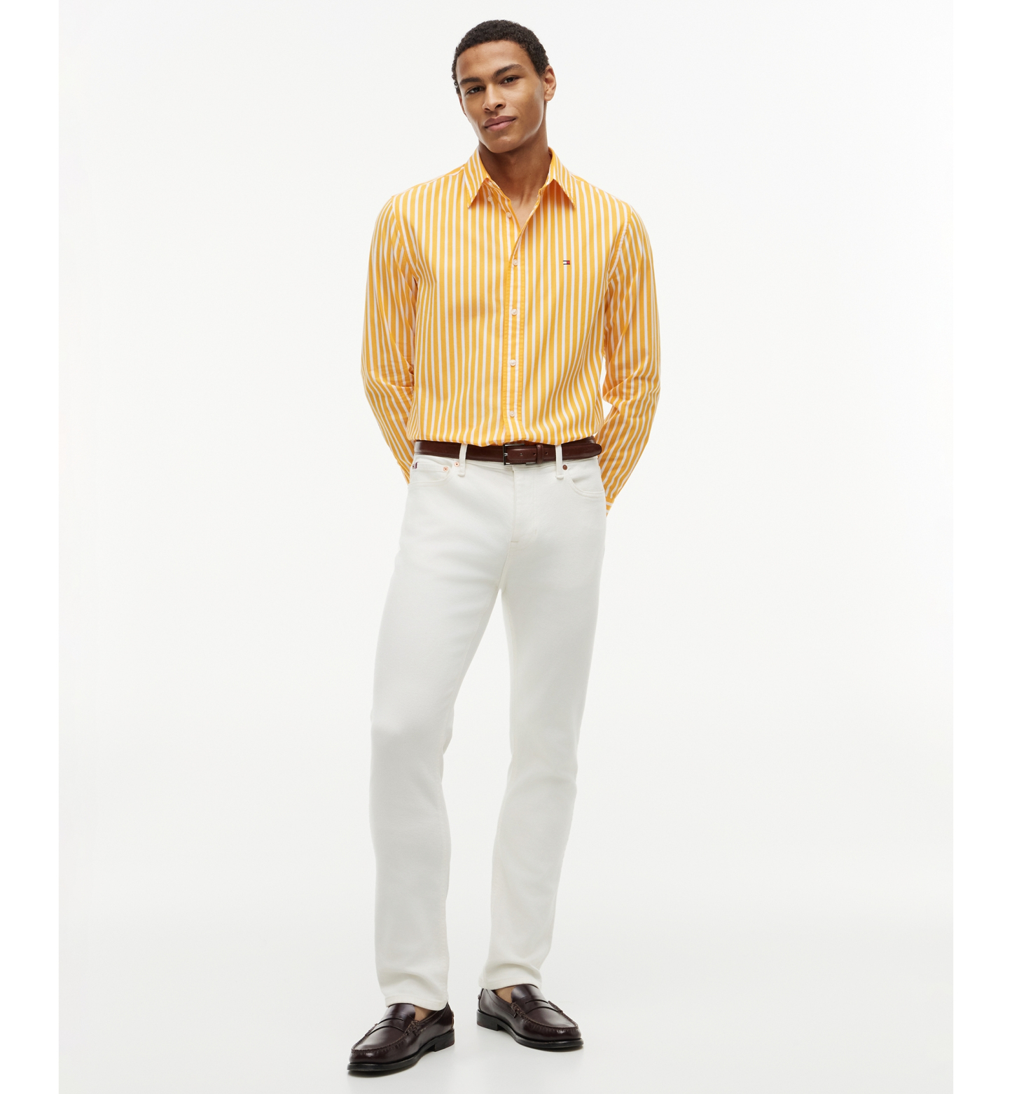 Tommy Hilfiger Regular-Fit Men's Flex Poplin Stripe Shirt - Orange Flash / Stripe