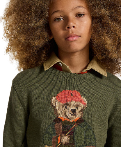 Polo Ralph Lauren Boys' 8-20 Polo Bear Embroidered Sweater - Cruise Olive