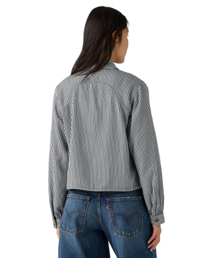 Levi's Women's Long-Sleeve Utility Crop Top - Afia Railroad Stripe Indigo