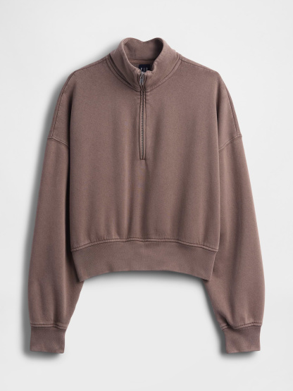 VintageSoft Oversized Half-Zip Wedge Pullover - Plymouth rock brown wash