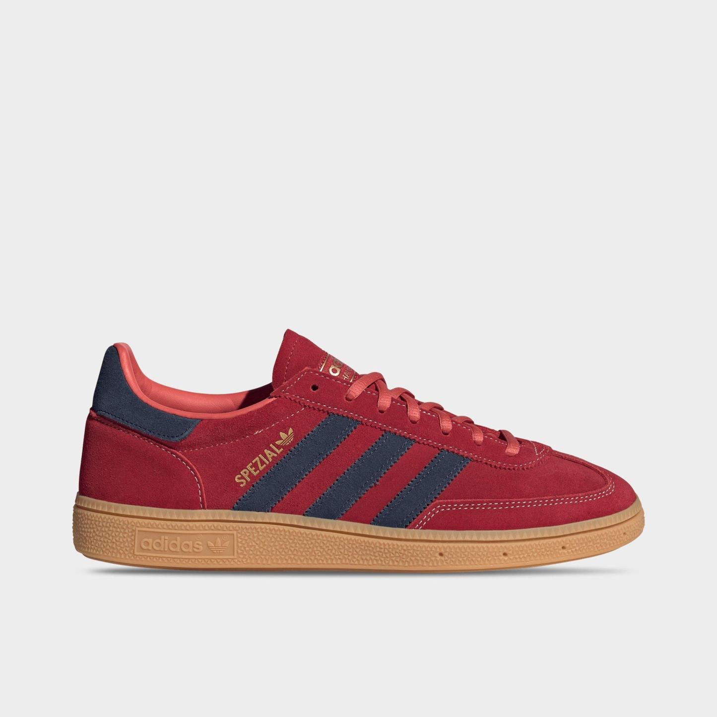 Men's adidas Originals Handball Spezial Casual Shoes - Part 1 - Team Victory Red/Night Indigo/Gum - Left shoe facing left. Outside of the shoe.