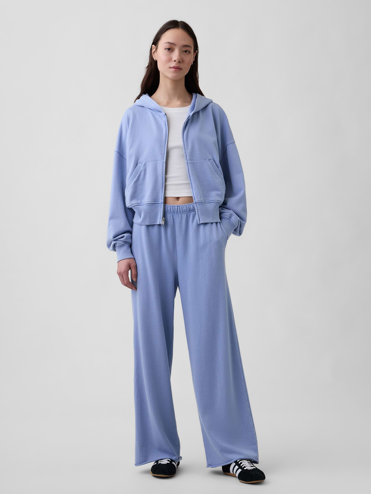 VintageSoft Terry Oversized Wedge Zip Hoodie - Moonstone blue