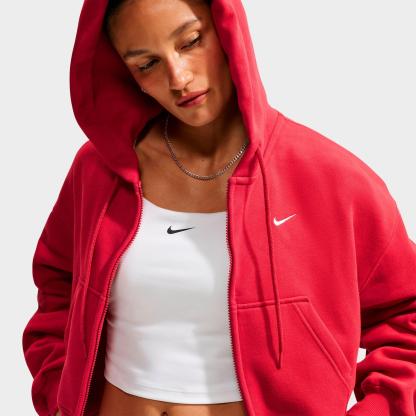 Women's Nithtke Studio Fleece Medium-Weight Oversized Cropped Full-Zip Hoodie - Tough Red/Sail