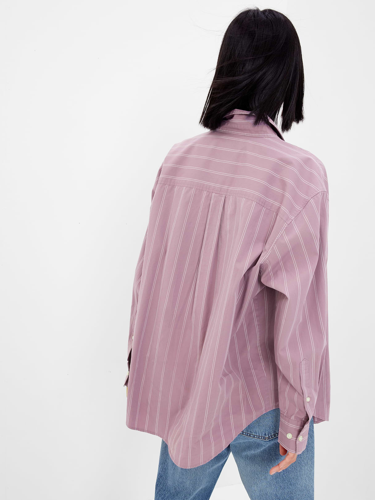 Organic Cotton Poplin Stripe Big Shirt - amethyst purple stripe