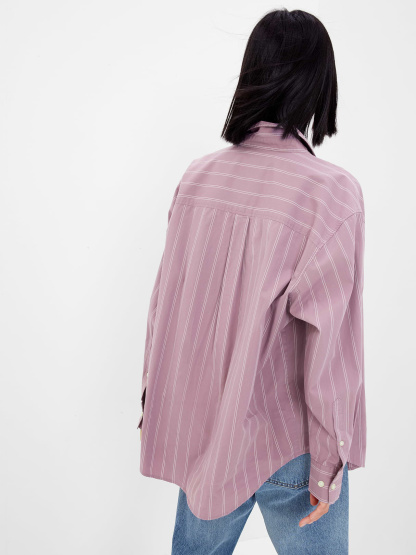 Organic Cotton Poplin Stripe Big Shirt - amethyst purple stripe